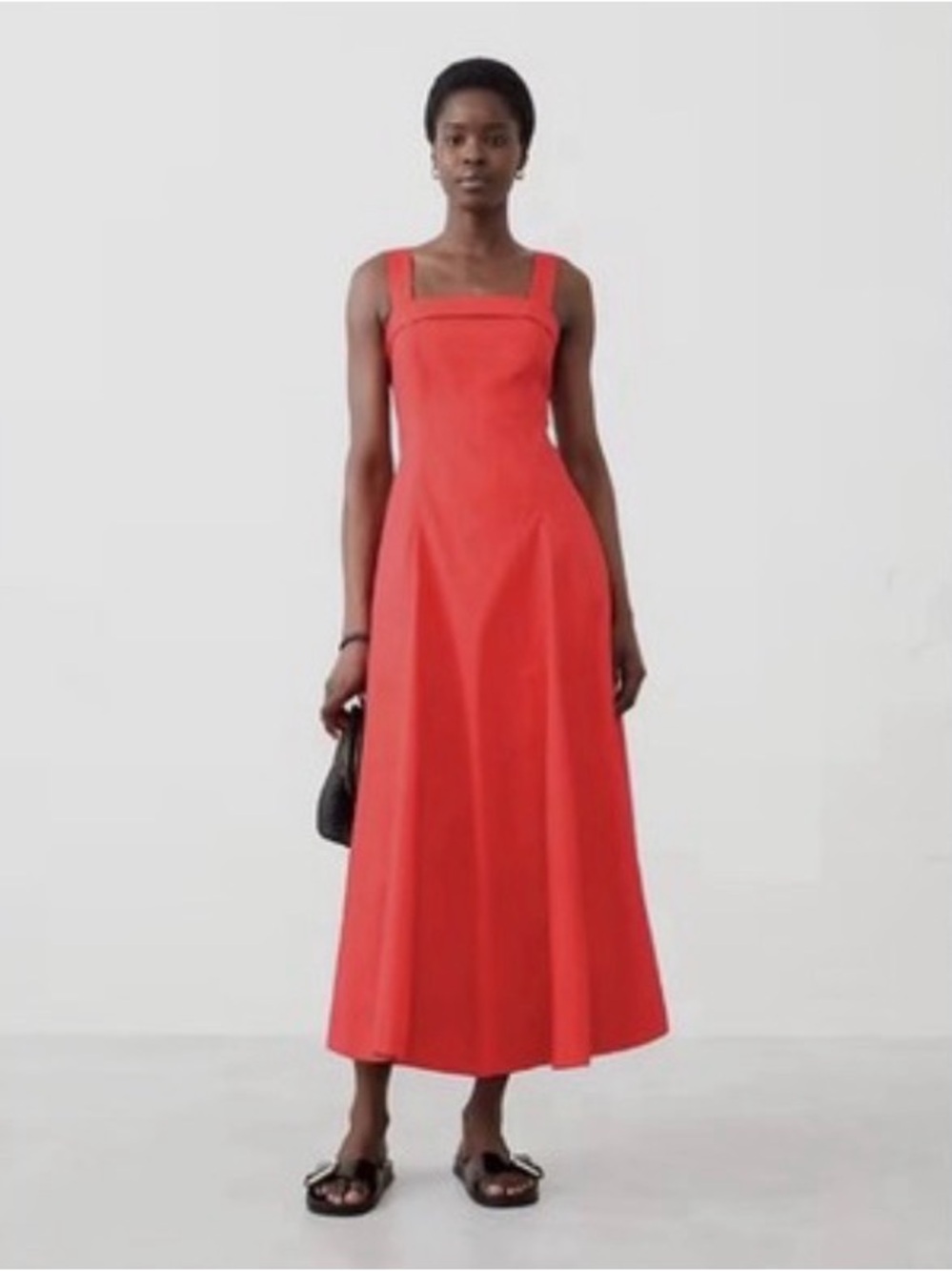 Banana Republic Red Midi Dress Size 10 NWT Square Neck A-Line Cotton Pockets